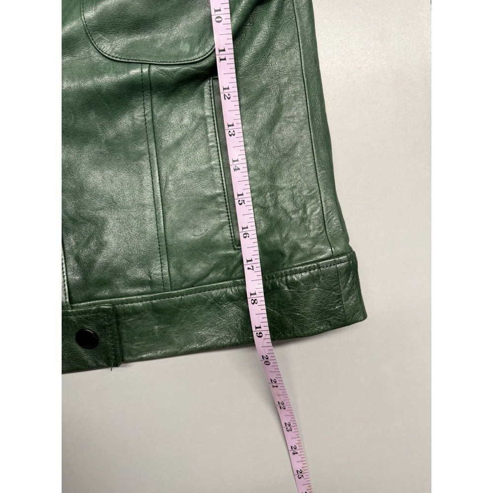 FRAME Atelier Green 100% Lamb Leather Trucker Jacket Snap Front Utility XS - Picture 7 of 12
